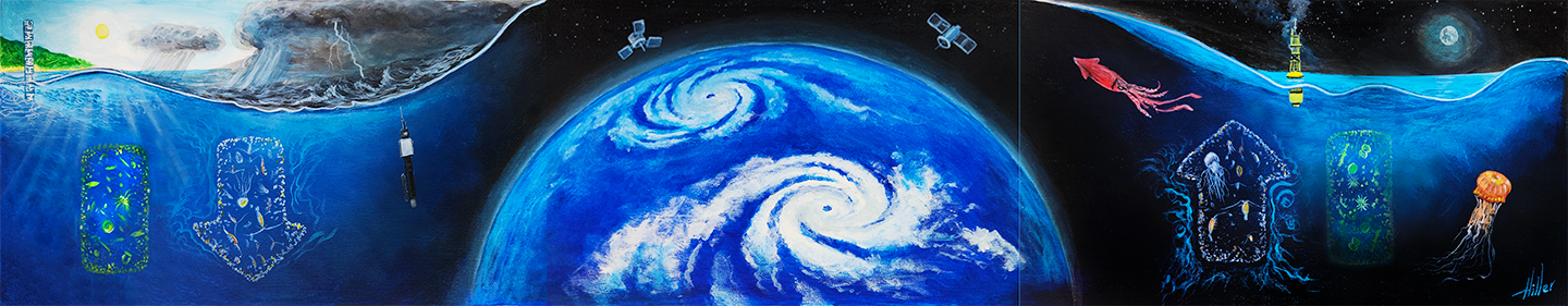 Artwork by Carlos Hiller - Acrylic paint transferred onto stickers covering the Argo float foam