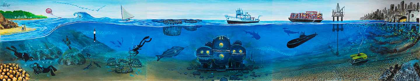 Artwork by Carlos Hiller - Acrylic paint transferred onto stickers covering the Argo float foam