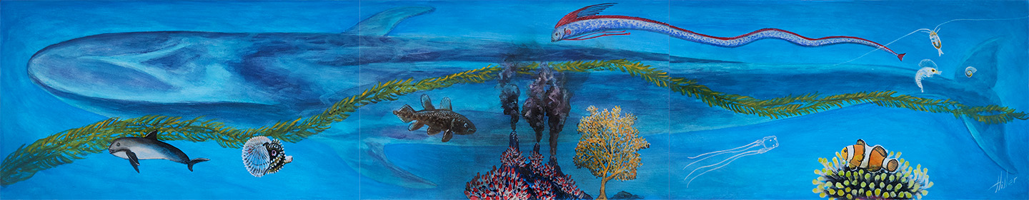 Artwork by Carlos Hiller - Acrylic paint transferred onto stickers covering the Argo float foam