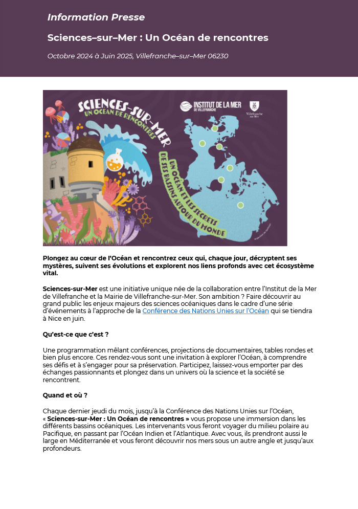 Festival Sciences-Sur-Mer: Information presse-Ocean de Rencontres - p1