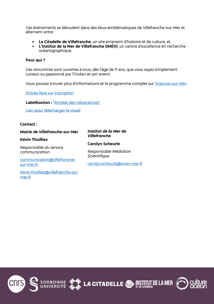 Festival Sciences-Sur-Mer: Information presse-Ocean de Rencontres - p2